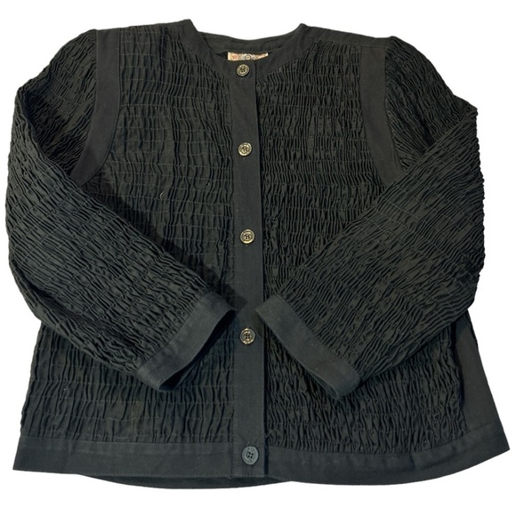 Vintage Bis Bis Gene Ewing Smocked Shirt Jacket Shacket Black Size 12 - Picture 2 of 14
